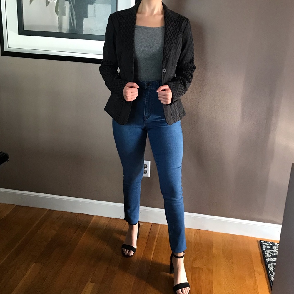 New York & Co Patterned Black Blazer